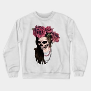 Skull face woman and roses Crewneck Sweatshirt